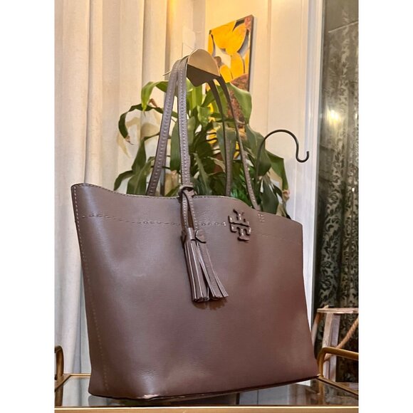 AUTHENTIC TORY BURCH TAUPE MCGRAW SHOULDER BAG - Picture 6 of 13